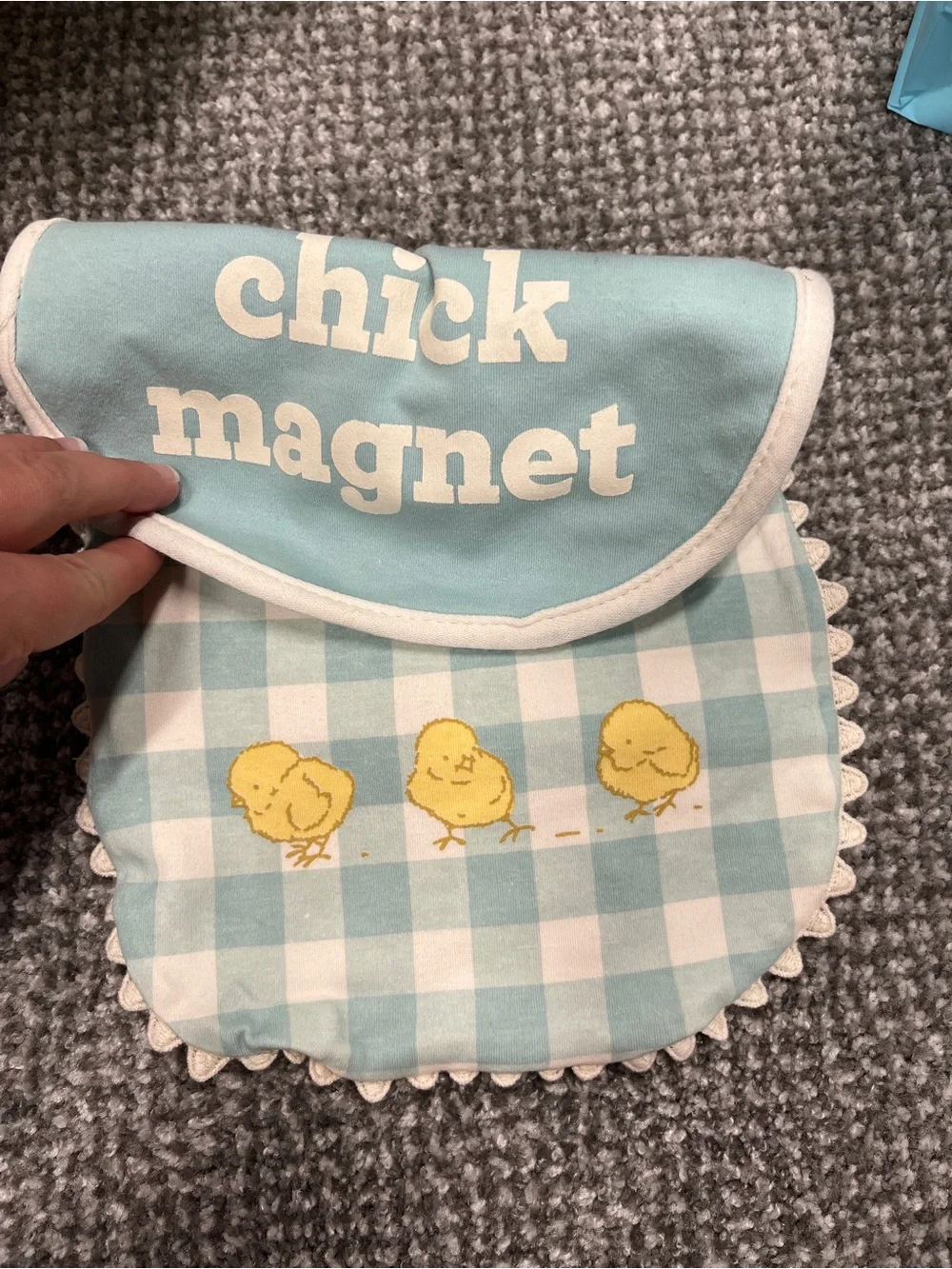 NEW Pearhead cloth baby bibs set of 2 chick magnet chickens farm blue Velcro boy